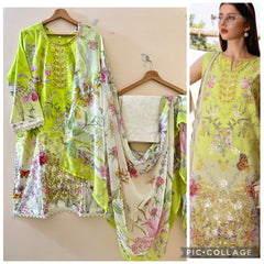 3-Piece Embroidered Lawn Suit – with Chiffon Dupatta