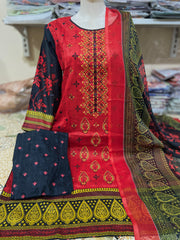 Embroided Lawn with Chiffon Dupatta